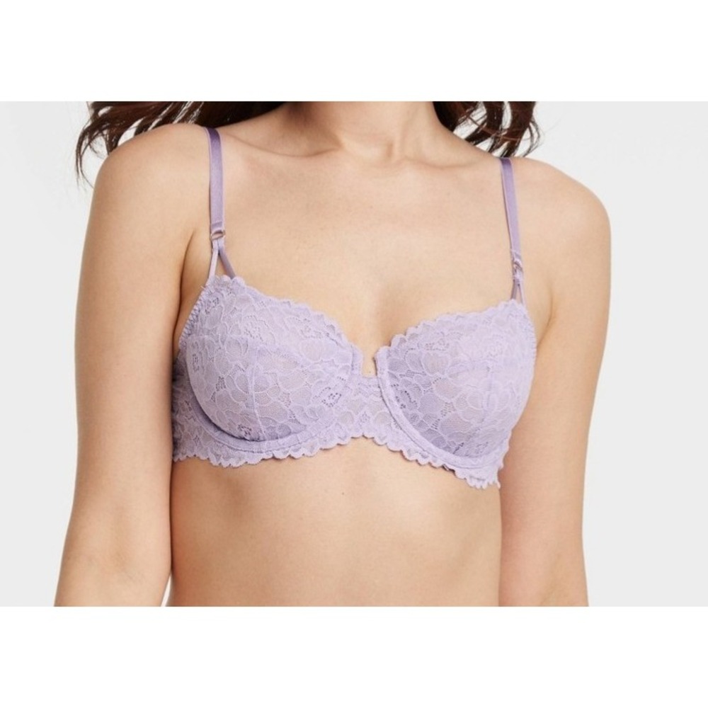 NWT Auden Unlined Lace Balconette Underwire Bra Lavender semi-Opaque Size 32A